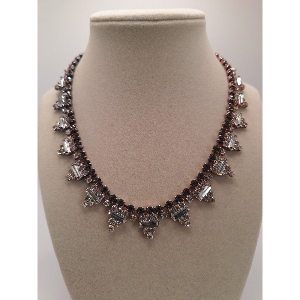 Vintage fringe choker bib necklace baguettes statement C and D clasp 50s